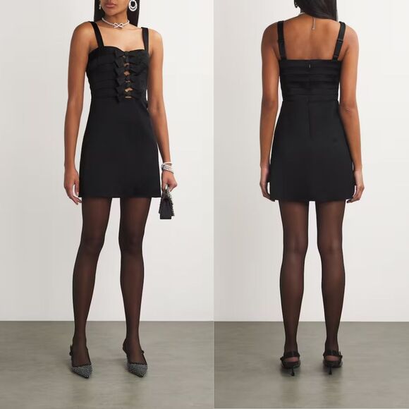 VERONICA BEARD Kennedy Bow Black Satin Mini Dress - Picture 2 of 14